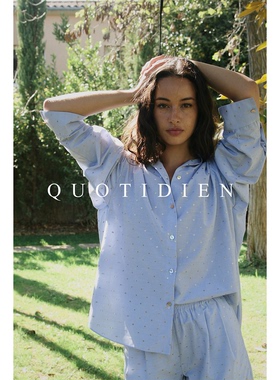 QUOTIDIEN｜Été Bleu｜法国进口棉制金箔提花条纹慵懒度假衬衫