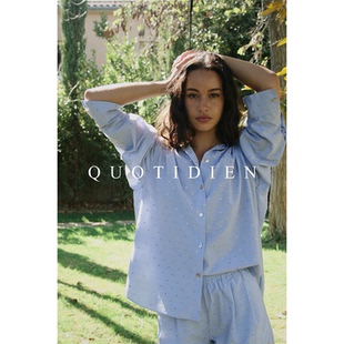 QUOTIDIEN｜Été Bleu｜法国进口棉制金箔提花条纹慵懒度假衬衫