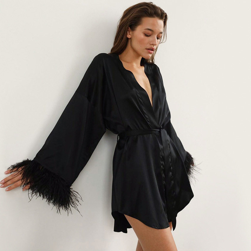 网红女欧美性感羽毛拼接袖连衣裙 Sexy feather patchwork dress