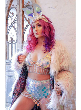 新款欧美跨境爆款 性感夸张金属露背身体链套装 鱼鳞亮片沙滩腰链