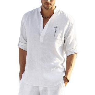 Linen Tops clothing Sleeve Summer Blouse Shirt Men Long Sexy