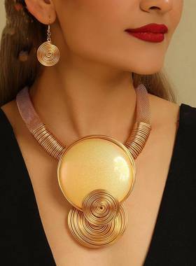 欧美风情几何树脂吊坠手工项链铝条饰品原创夸张项链necklace