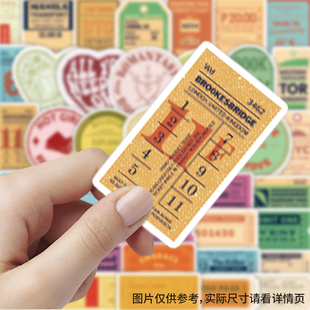 120张复古票据贴纸卡通ins风创意装饰手账行李箱防水diy自粘贴画