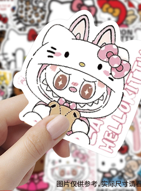120张夏威夷kt猫猫贴纸卡通可爱Q版装饰行李箱手账桌面防水dy贴画