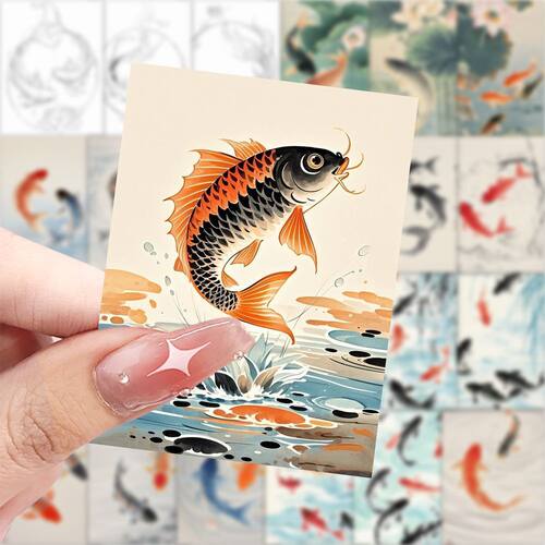 国画鲤鱼B款贴纸趣味创意小众