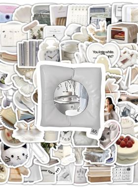 102张白色ins风韩系简约复古创意防水高颜值清新手机装饰贴纸贴画