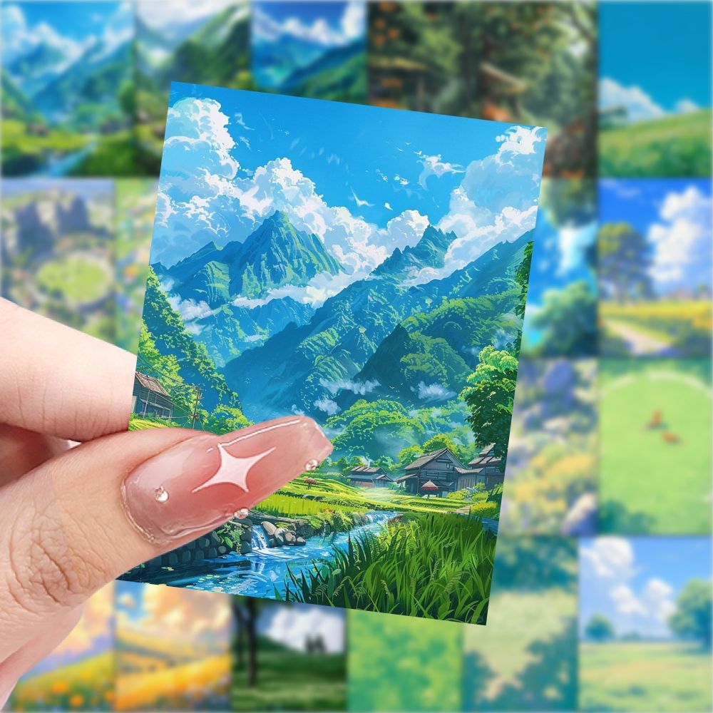 189张治愈系风景插画贴纸个性周边diy手账装饰桌面手机壳防水贴画