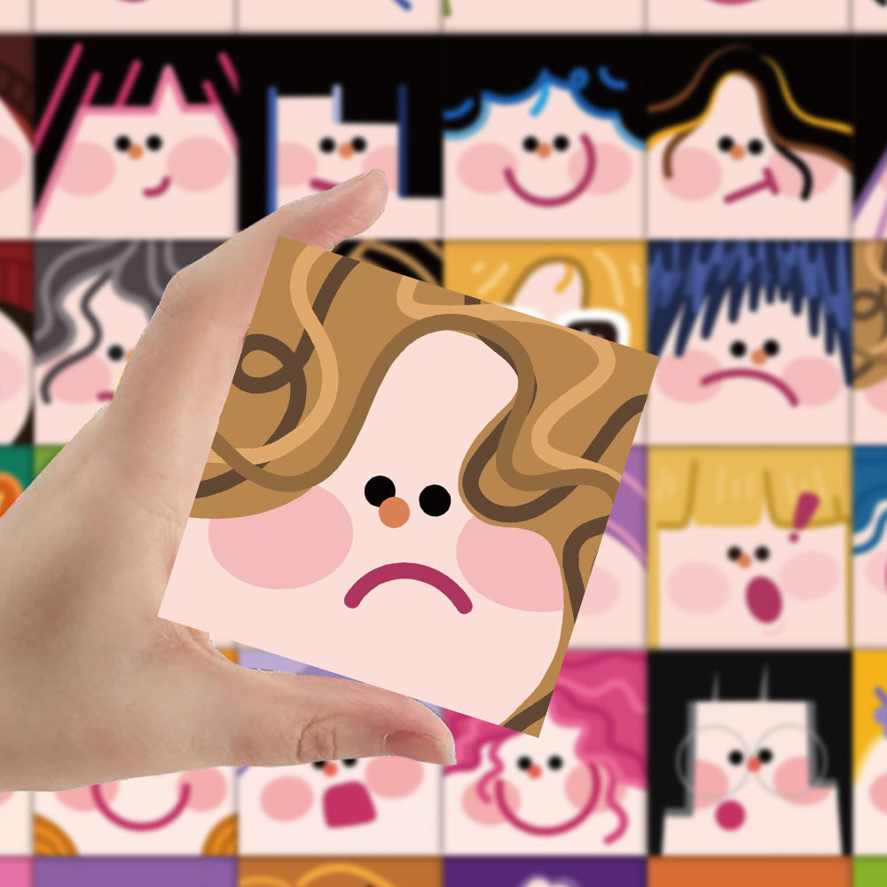 124张可爱多巴胺方块脸头鸦贴纸ins风小清新简笔画彩绘装饰小贴画