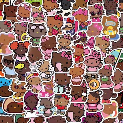 132张黑皮kt猫猫贴纸可爱卡通手账手机壳笔记本装饰防水diy小贴画