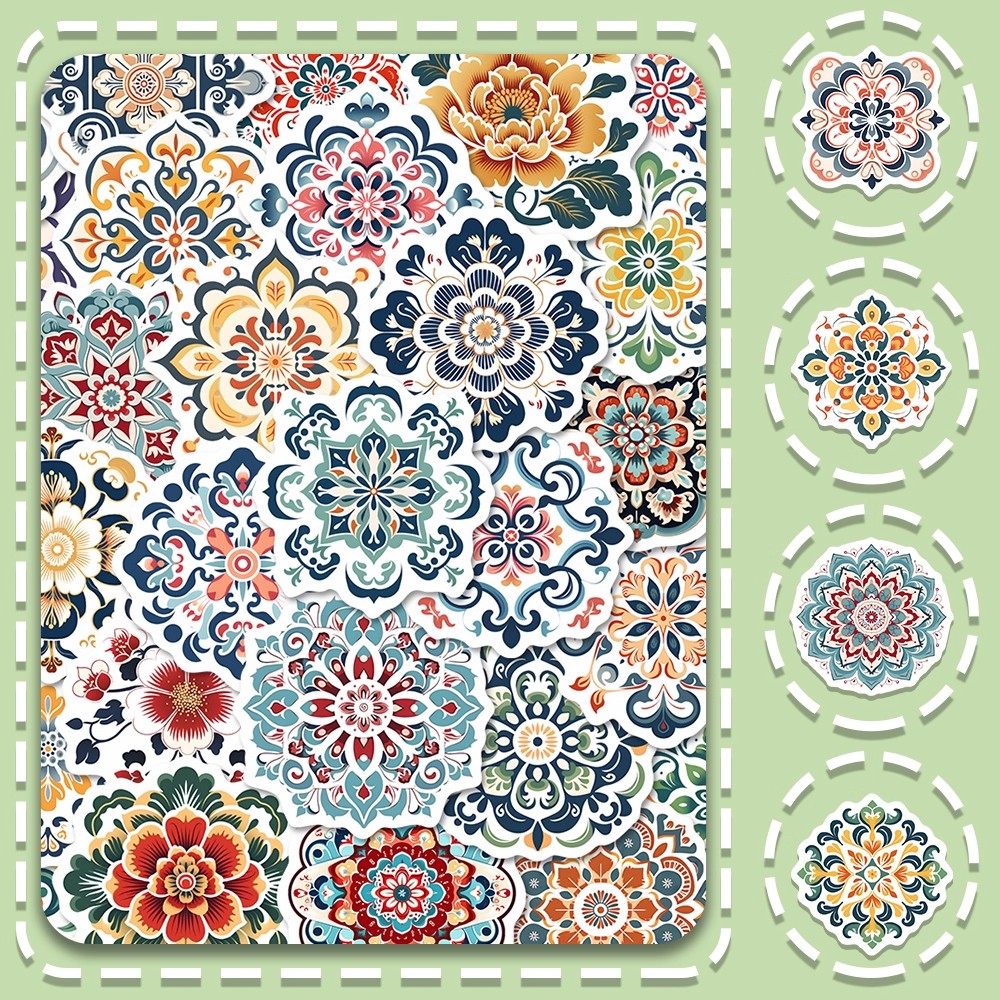 国风传统花纹贴纸高颜值艺术敦煌图案手账素材diy装饰手机壳贴画
