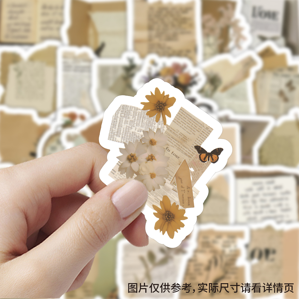 100张破碎文艺感旧报纸复古贴纸DIY手账贴手机壳水杯防水装饰贴