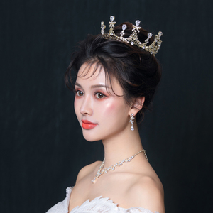 奢华大气皇冠新娘头饰超仙生日网红白纱婚纱结婚三件套头冠成年礼