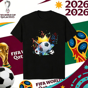 上衣60314 热销 欧码 2026世界杯休闲短袖 足球创意印花T恤