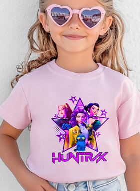 KPOP HUNTRX猎魔女团印花男女中小儿童T恤精梳棉圆领上衣短袖0906