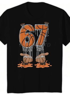 Six Seven 67印花圆领短袖人棉T恤薄款夏季舒适休闲打底上衣