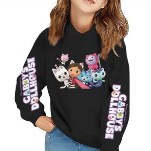 Gabby's Dollhouse可爱卡通印花儿童薄款连帽衫时尚卫衣