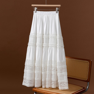 白色镂空蕾丝半身裙女夏季 波西米亚裙子高腰显瘦a字蛋糕裙中长款