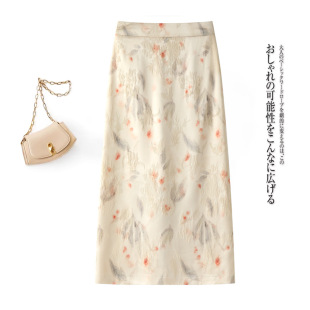 印花醋酸缎面半身裙女夏2025新款 国风a字直筒包臀休闲百搭裙 时尚