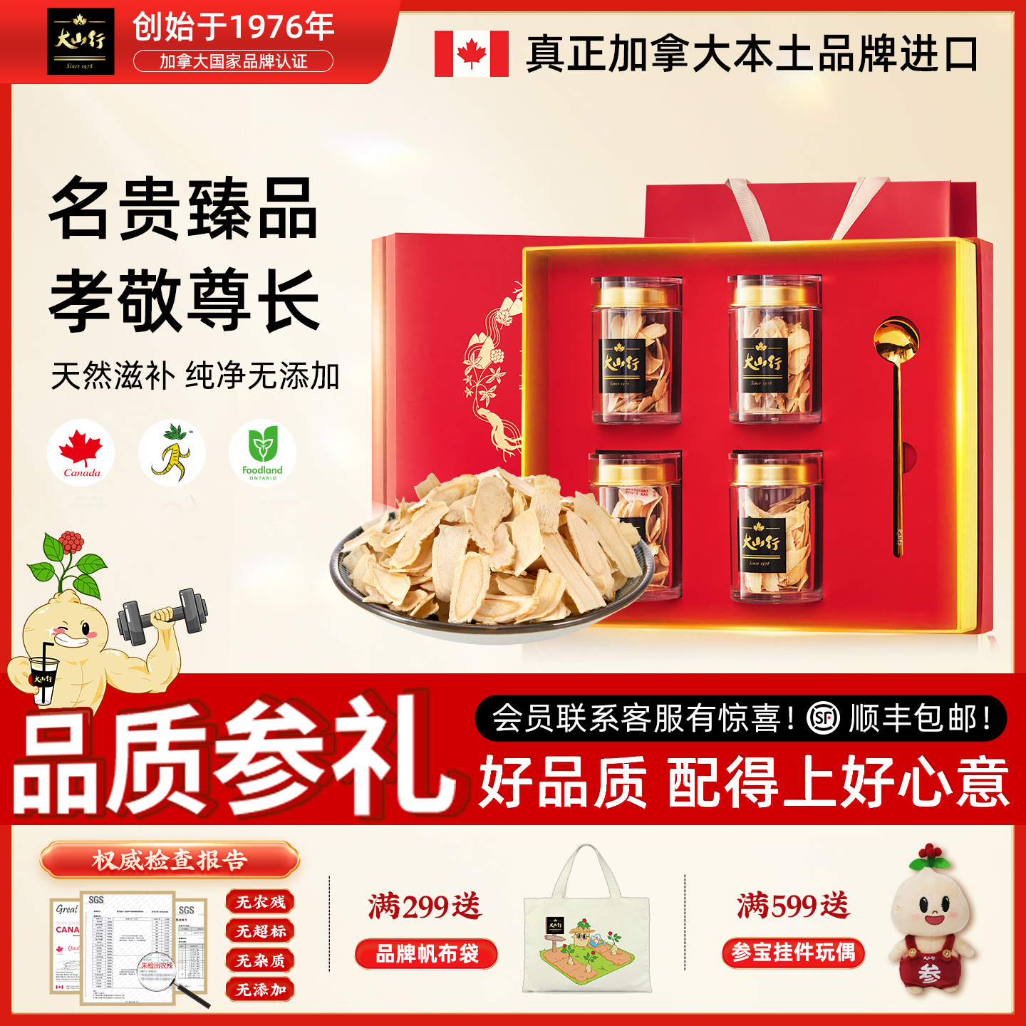 【节日礼赠】加拿大进口 大山行西洋参大片花旗参 送长辈更显心意