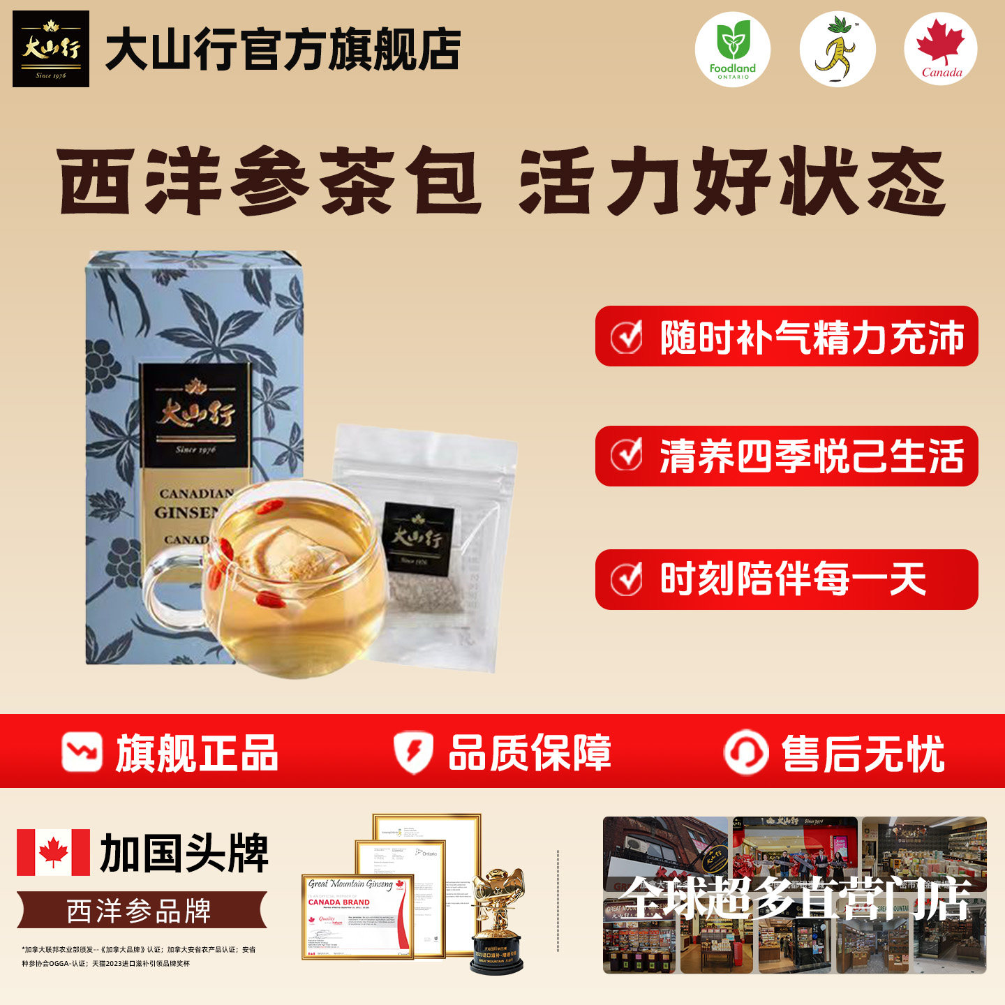 大山行进口西洋参茶包正宗加拿大老品牌花旗参夏季滋补不上火囤货