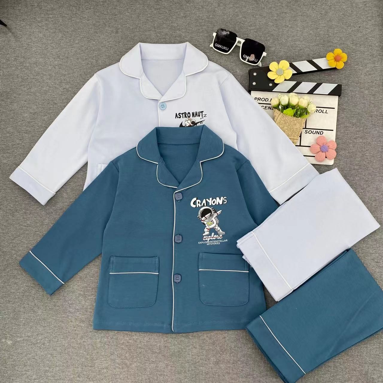 嬰格朗迪 春秋兒童睡衣男童春秋長(zhǎng)袖家居服男孩薄款開衫卡通YG596