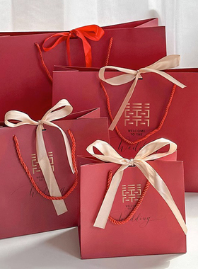结婚红色丝带纸袋回礼手提袋婚庆用品礼品袋伴手礼订婚包装袋订婚