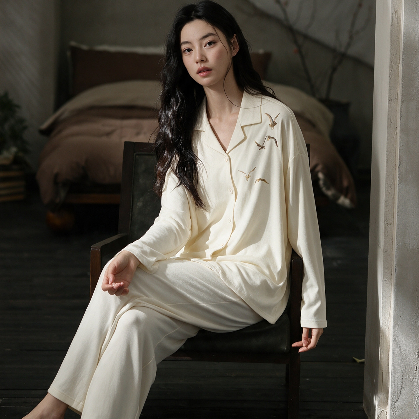 黛巧奴纯棉女长袖长裤睡衣套装
