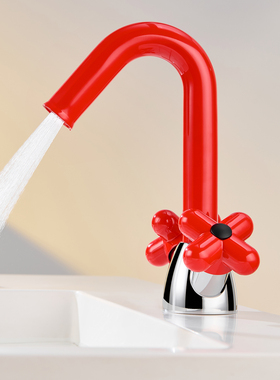 WINMV 全铜家用卫浴盆卫生间洗手盆水龙头冷热防溅旋转可爱红色