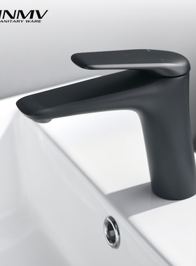 WINMV 防溅家用黑色单孔冷热水龙头卫生间洗脸台面盆水龙头节水