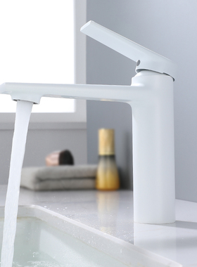 WINMV 卫生间厕所白色全铜防溅浴室柜面盆洗手盆水龙头冷热增压