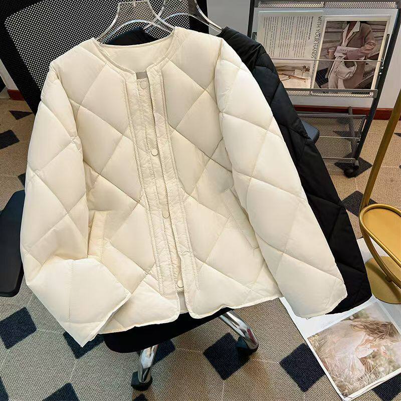 2025新款秋冬薄款羽绒棉棉服无领菱形格小个子显瘦韩版女式外套