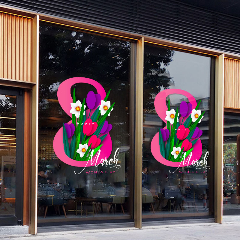 38妇女节店铺橱窗玻璃门纸墙壁