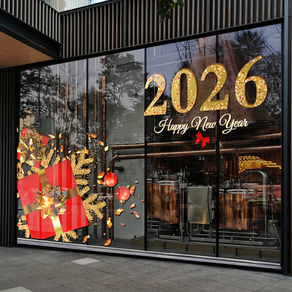 2026年圣诞节贴纸窗花新年元旦店铺玻璃橱窗门贴商场装饰静电墙贴