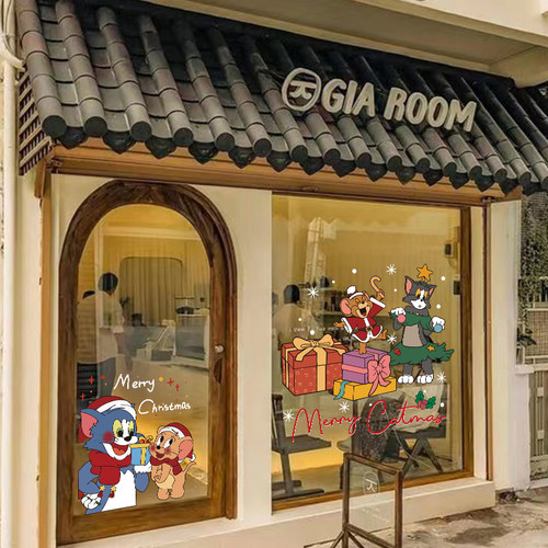 圣诞节橱窗布置静电贴纸店铺圣诞老人装饰门贴窗贴画玻璃雪花窗花