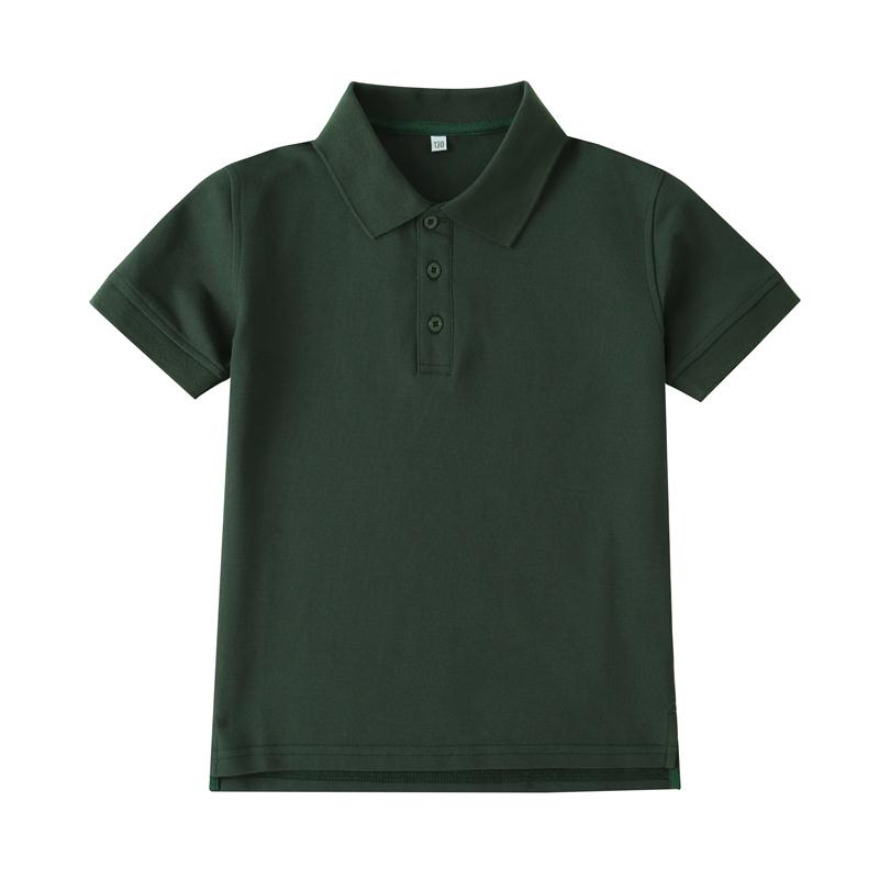 学院英伦风夏季中小学生墨绿色班服polo衫儿童棉短袖T恤校服上衣