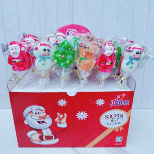 圣诞主题棒棒糖礼品盒装 卡通造型圣诞老人雪人创意糖果水果味硬糖