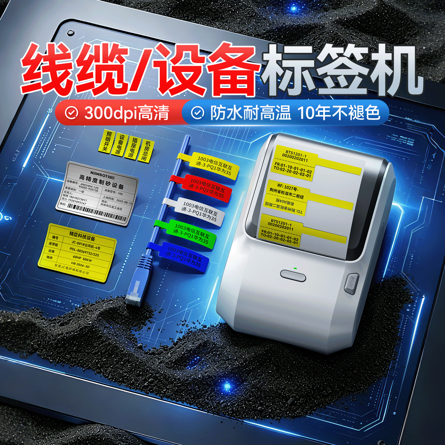 精臣M3热转印通信线缆标签打印机小型蓝牙耐高温移动电信网线套管热缩管空开配电箱开关标识工程电缆光纤尾纤