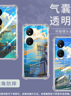 适用荣耀90smart手机壳荣耀200时尚荣耀90Lite油画海边荣耀70Lite气囊壳Honor80Pro直屏版全包边保护套