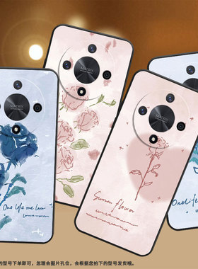 适用荣耀X9A手机壳ALI-NX1商务X9C纯黑色英文蓝玫瑰X40防摔V40轻奢版ALI-AN00软壳X50GT硅胶荣耀V40保护套
