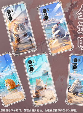 适用小米PocoC31手机壳PocoF3钓鱼猫小米PocoF7Ultra气囊壳PocoF2Pro时尚小米PocoF7Pro高级感防摔硅胶保护套