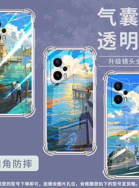 适用小米PocoX3Pro手机壳XiaomiPocoX6Neo油画海边PocoX4Pro气囊壳小米PocoX3防摔小米PocoX6高级保护套