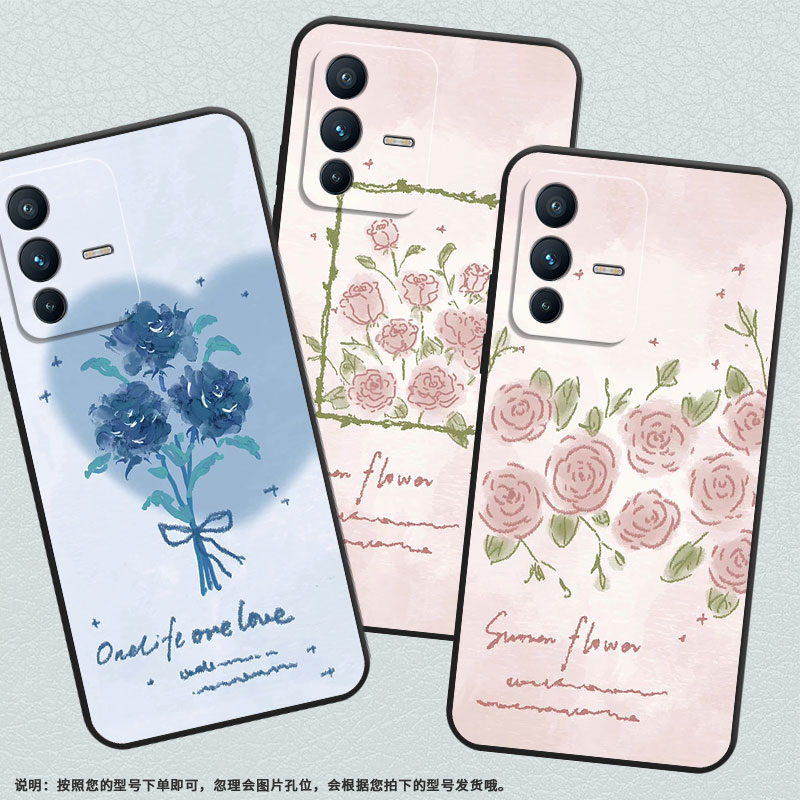 适用vivoV7手机壳V7Plus硅胶V11高级V15Pro英文蓝玫瑰V20保护套viviV23防摔V25商务V2428时尚V40SE男女款