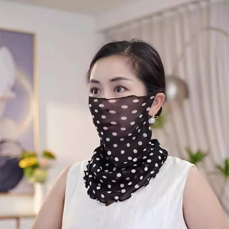 遮脸防晒面罩韩版围巾口罩波点全防晒面纱/面罩