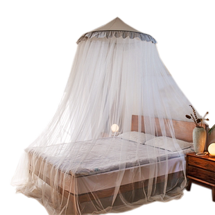 蚊帐抗菌家用新款卧室儿童防尘圆顶吊挂式带支架公主风床幔单双人