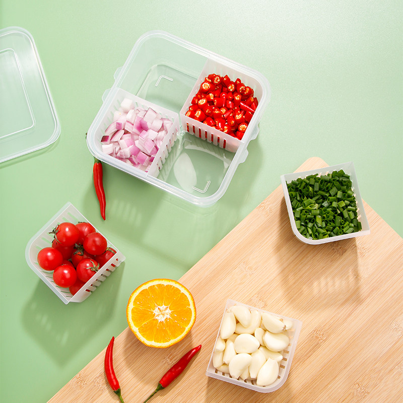 葱花香菜保鲜盒方形四格生姜蒜泥佐料食品收纳盒可沥水食物密封盒