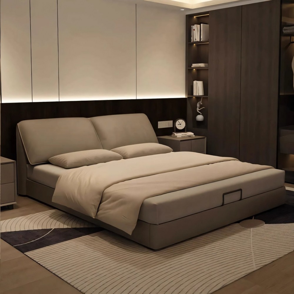 大象耳朵真皮床主卧高端大气意式极简轻奢现代简约大床皮艺双人床