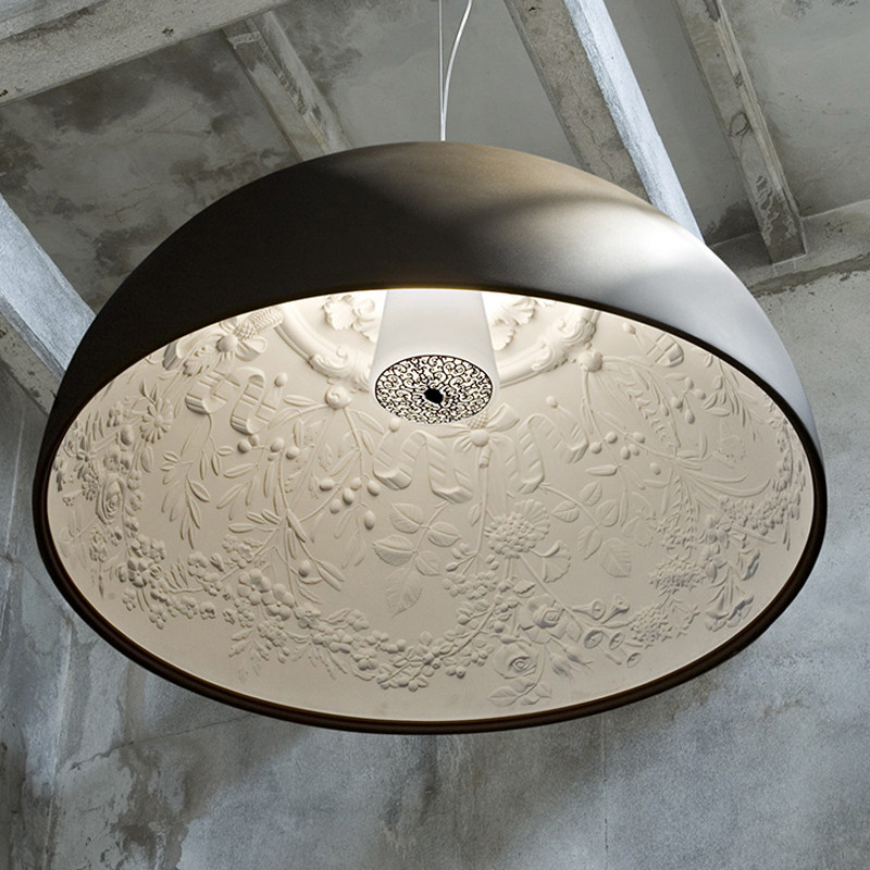 北欧简约树脂雕刻半圆形锅盖吊灯大圆桌吧台岛台餐厅黑色白色led