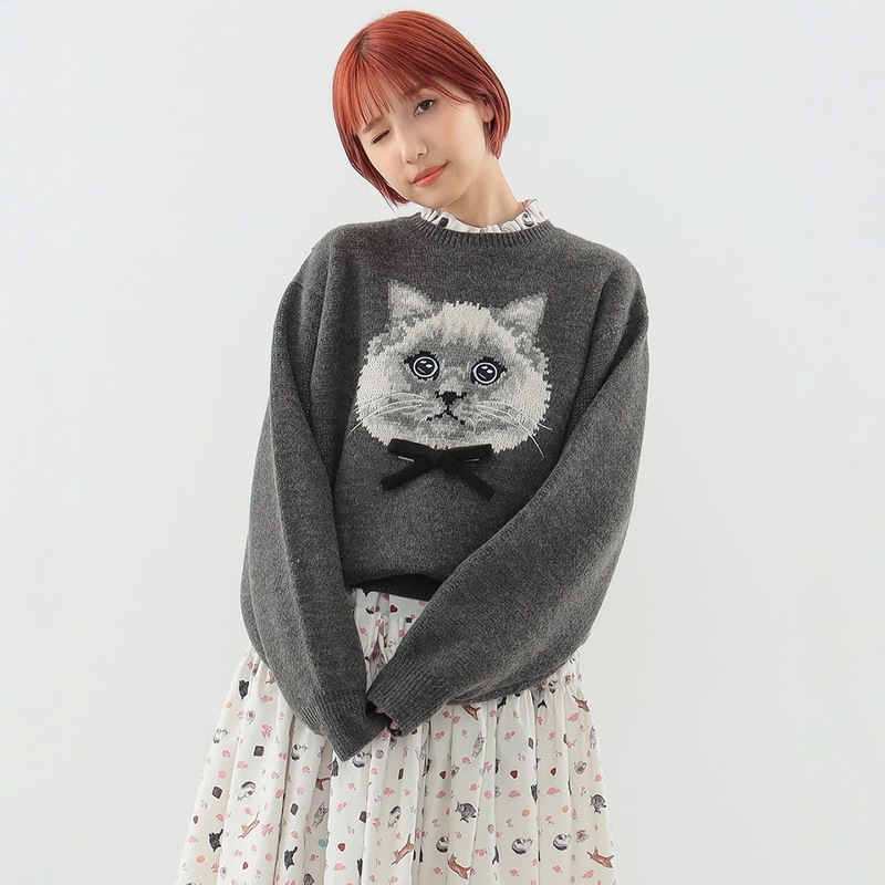 日系羊毛混纺圆领套头提花