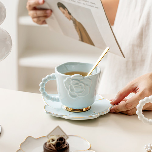 山茶花咖啡杯碟精致复古