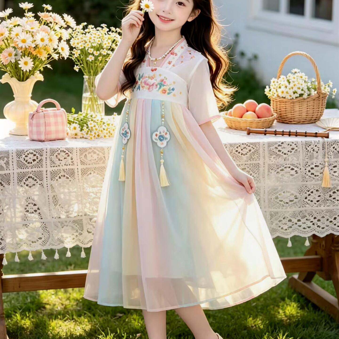 女童雪纺洋装2206夏季孩新款超仙古装中国风儿服童汉MQL襦裙女裙